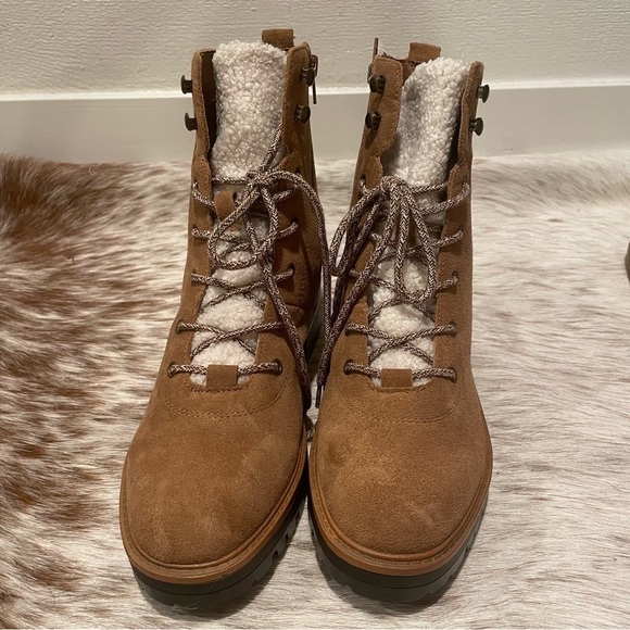 NWOB Marc Fisher Izma Boot Size 9.5 Shearling Suede Lace Up Combat Boots, Brown - Picture 6 of 13